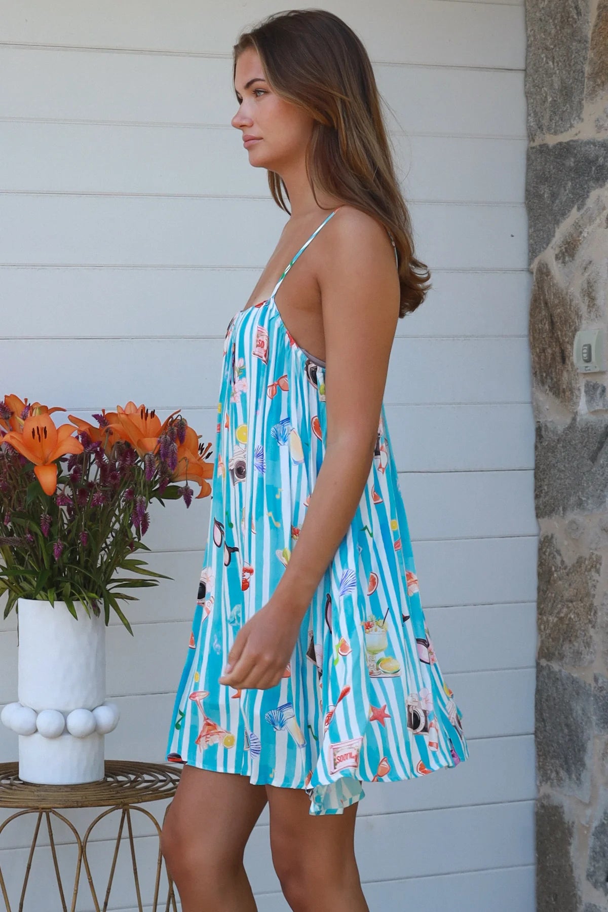Sibella Slip Dress -Seaside Print