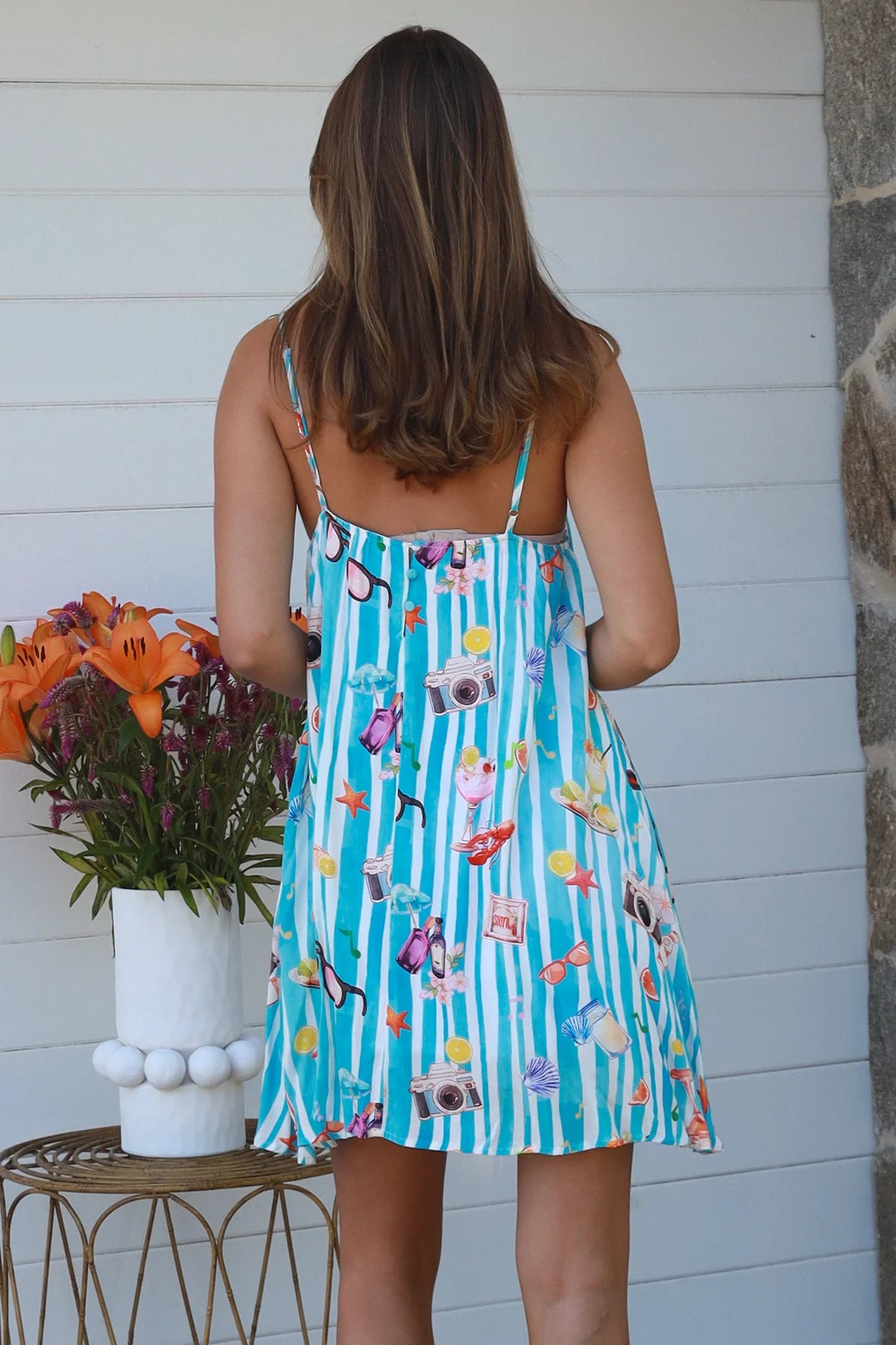 Sibella Slip Dress -Seaside Print