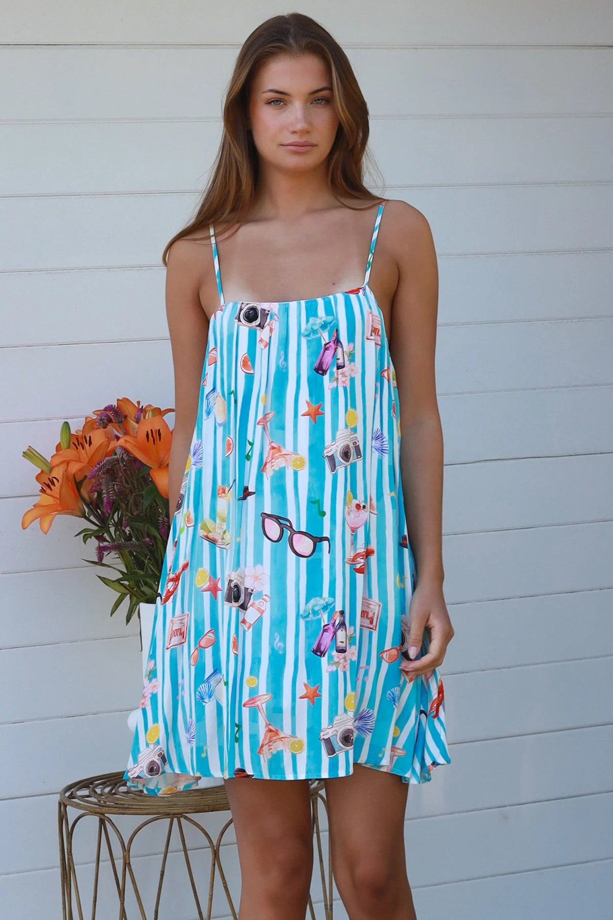 Sibella Slip Dress -Seaside Print