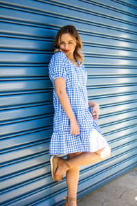 Thumbnail for Mandy Mini Dress - Blue Gingham
