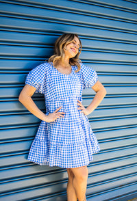 Thumbnail for Mandy Mini Dress - Blue Gingham