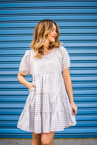 Thumbnail for Mandy Mini Dress - Biscuit Gingham
