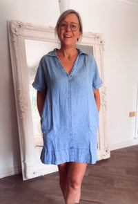 Thumbnail for Danni Tencel Shirt Dress - Mid Denim