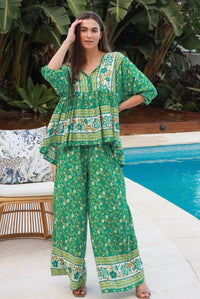 Thumbnail for Eadie Wide Leg Pants - Green Boho