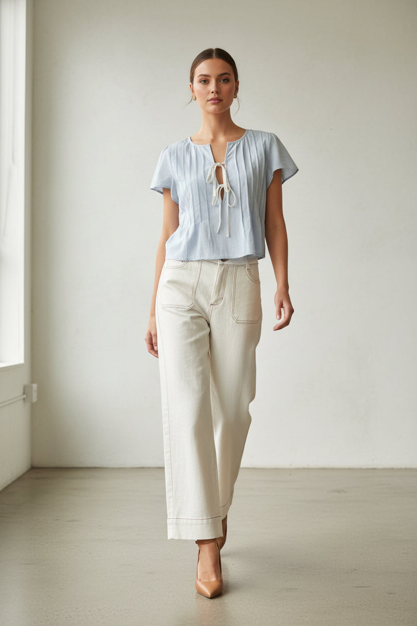 Tabbie Sleeve Top  -Powder Blue
