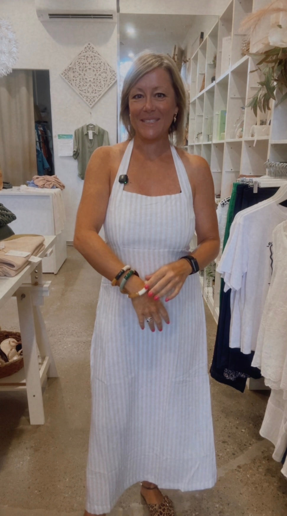 Hannah Halter Dress - Sand  Stripe