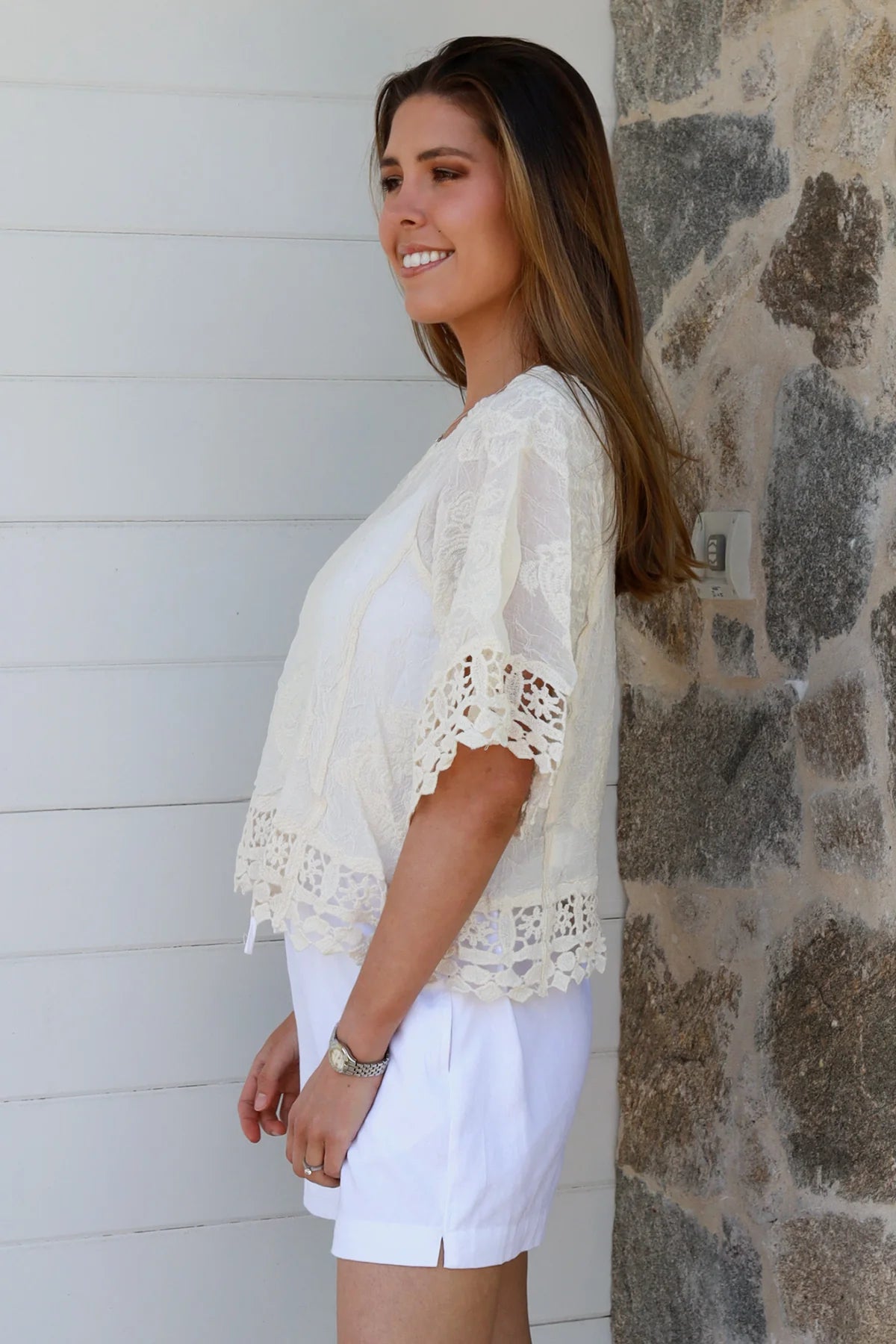 Ellie Embroidered Top - Cream