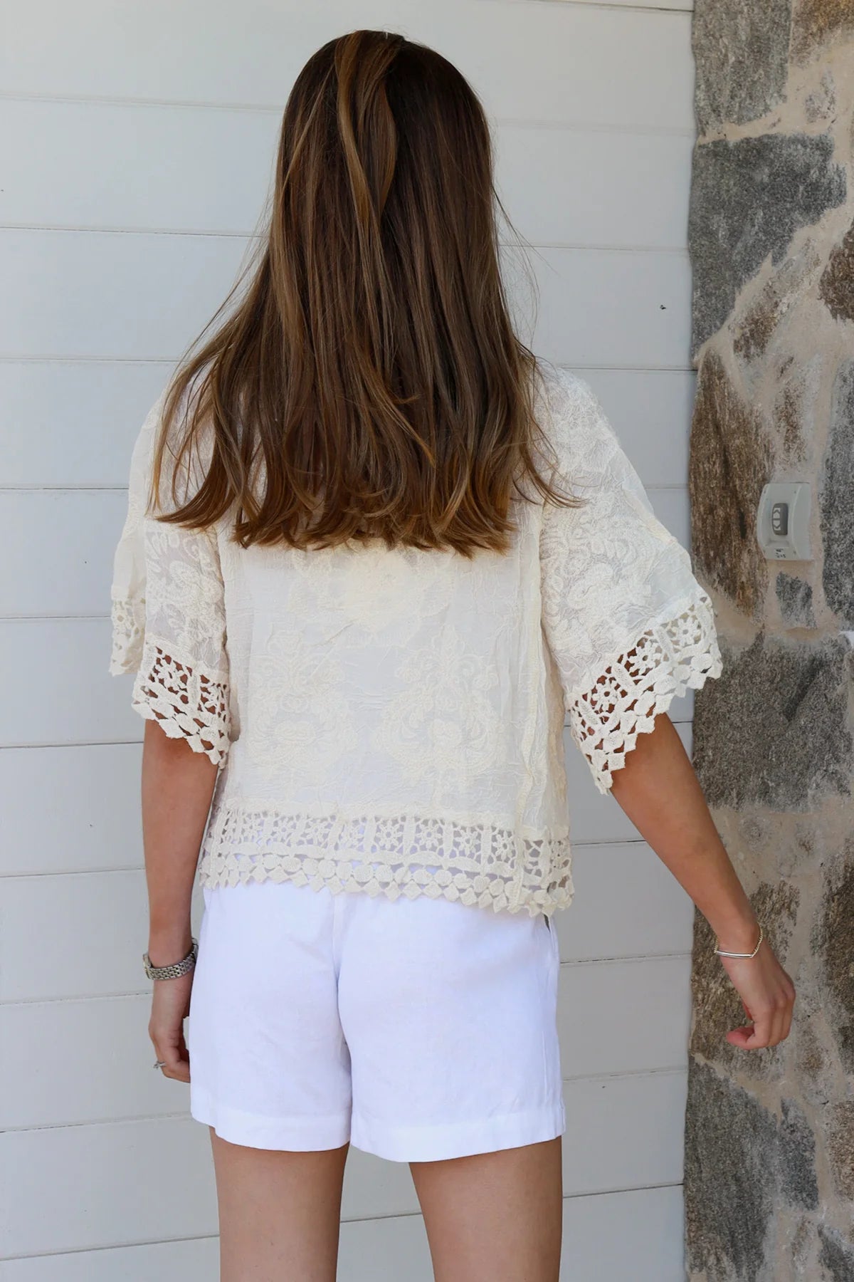 Ellie Embroidered Top - Cream