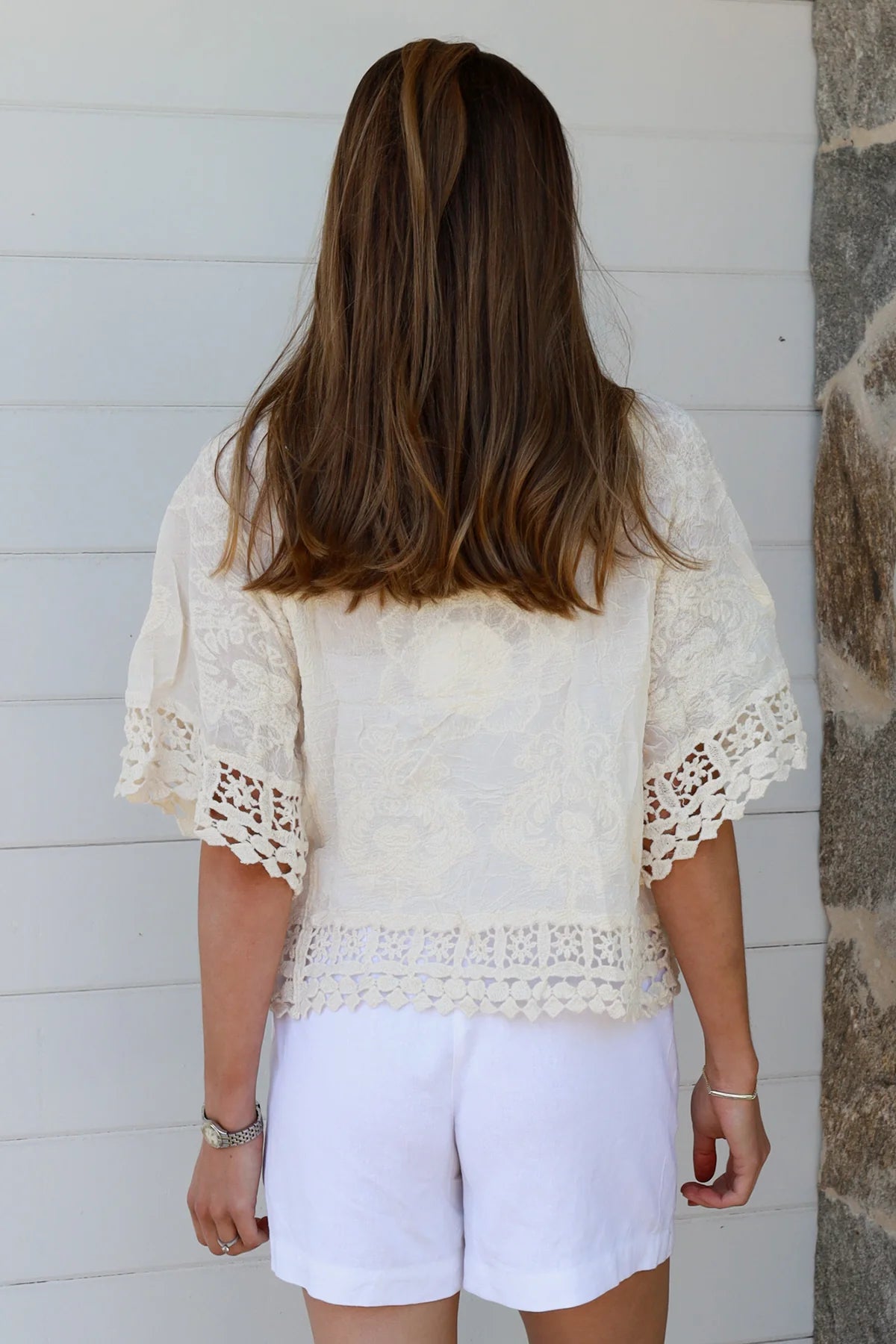 Ellie Embroidered Top - Cream