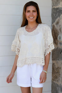 Thumbnail for Ellie Embroidered Top - Cream