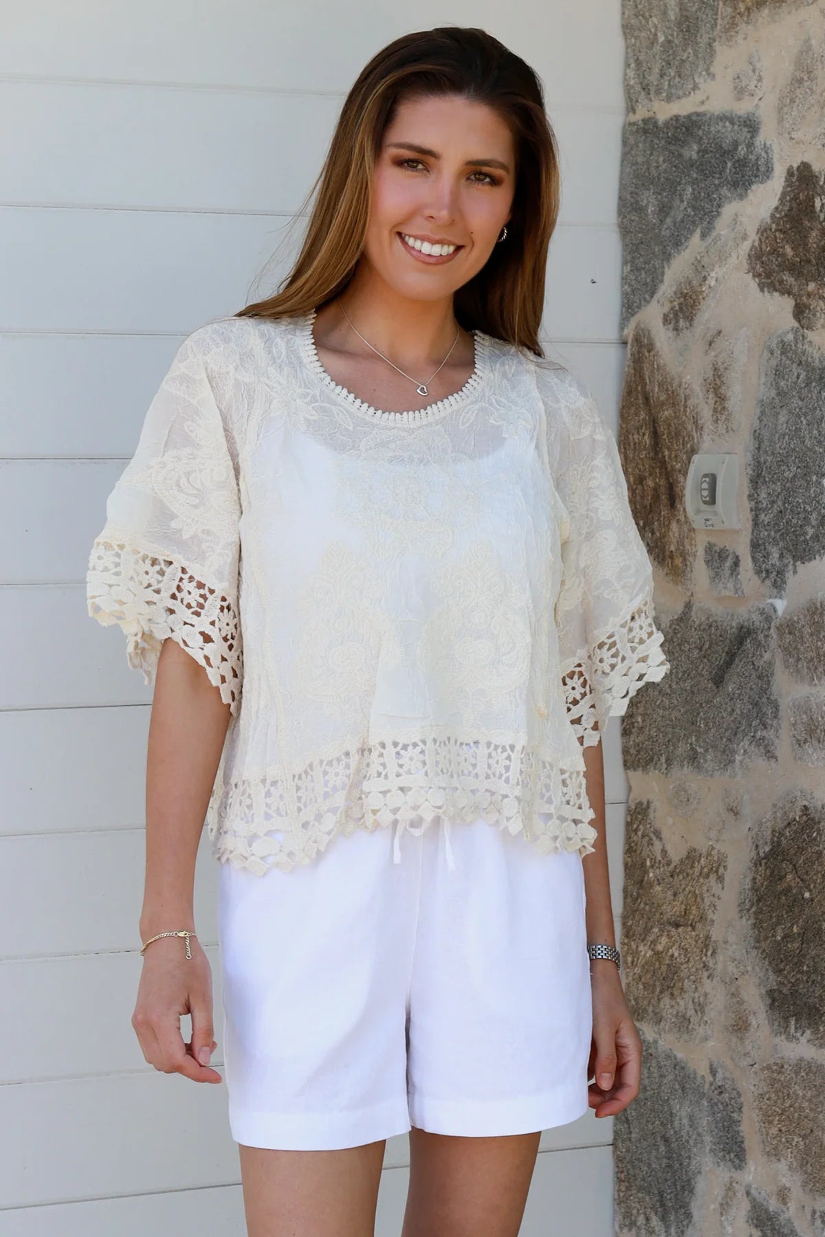 Ellie Embroidered Top - Cream
