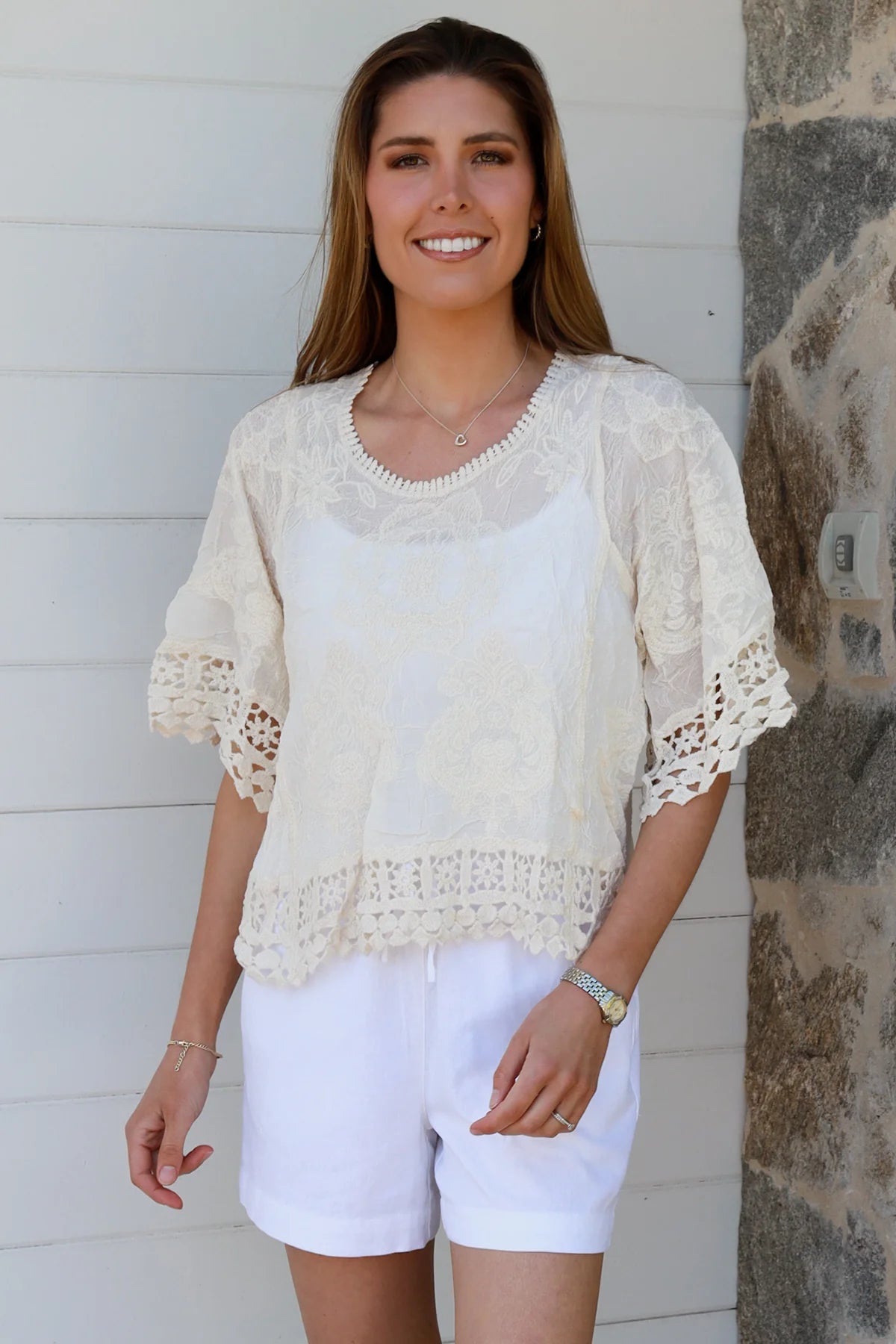 Ellie Embroidered Top - Cream