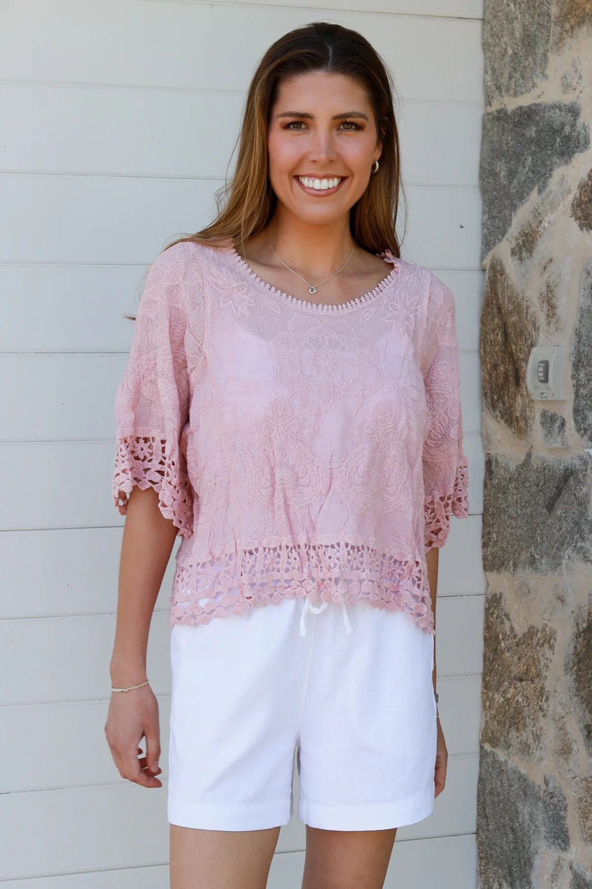 Ellie Embroidered Top - Musk
