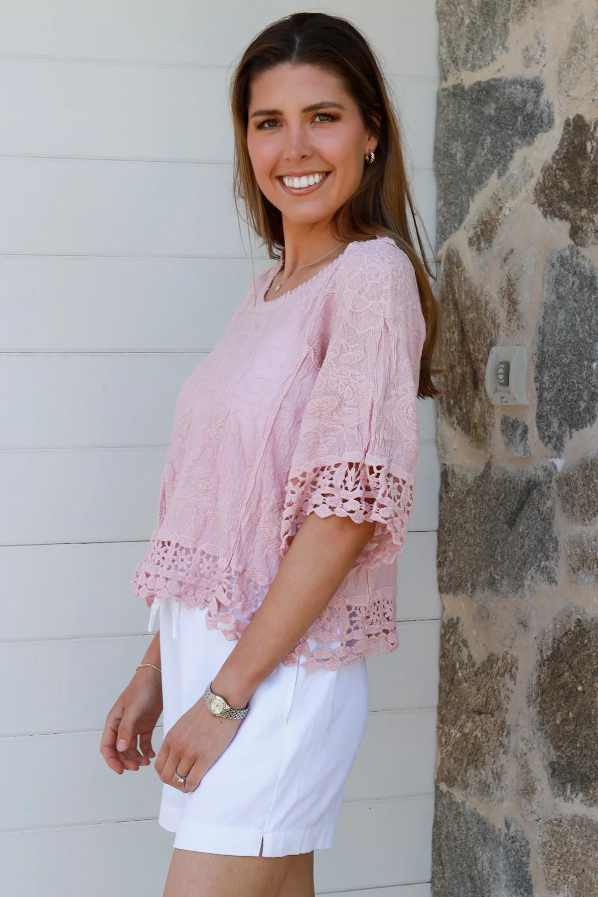 Ellie Embroidered Top - Musk