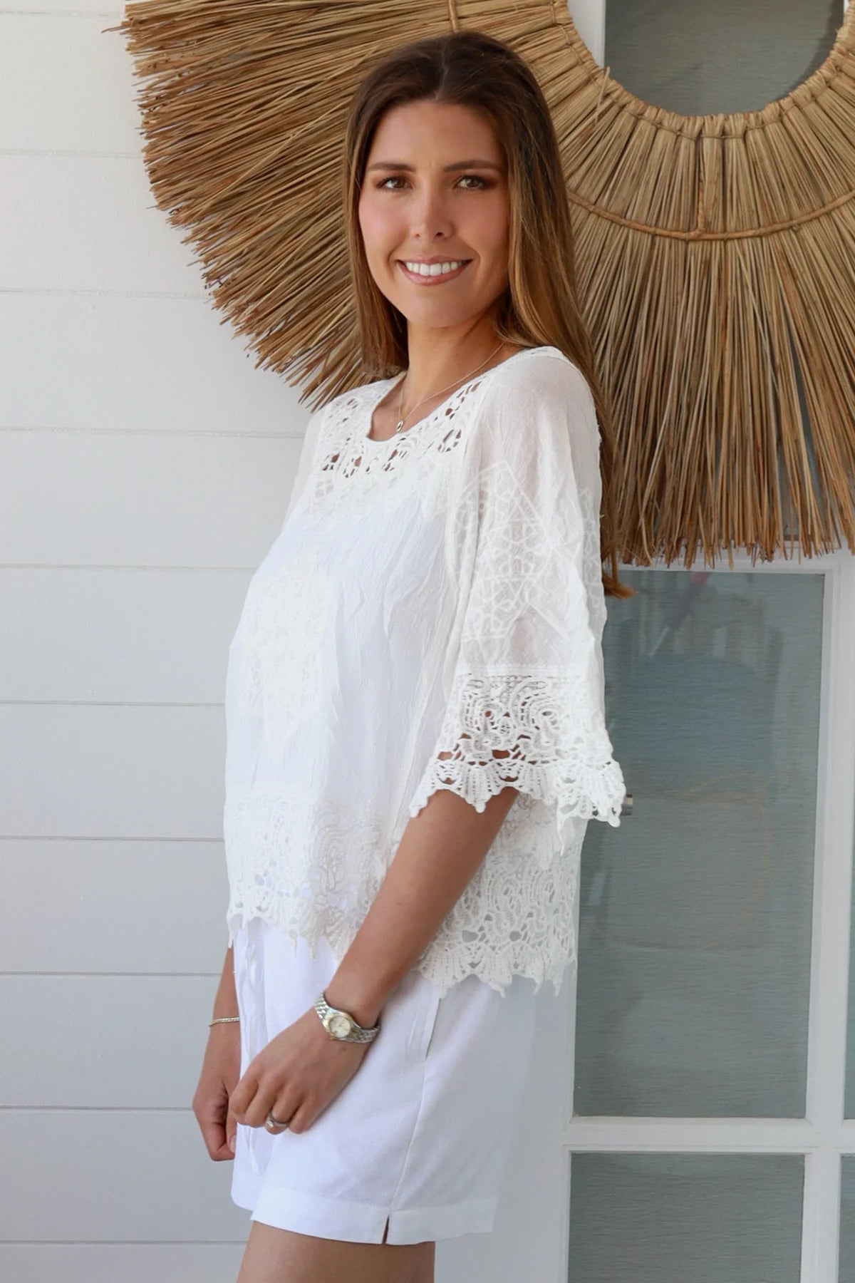 Ellie Embroidered Top - White Flower