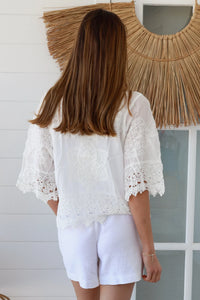 Thumbnail for Ellie Embroidered Top - White Flower