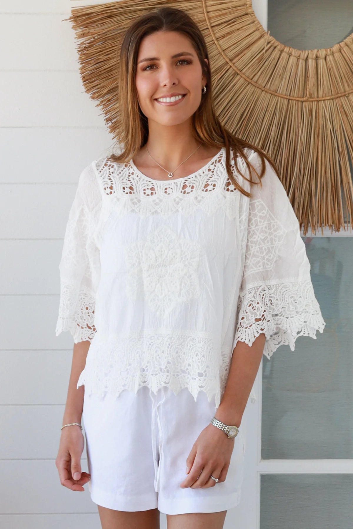 Ellie Embroidered Top - White Flower