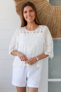 Thumbnail for Ellie Embroidered Top - White Flower