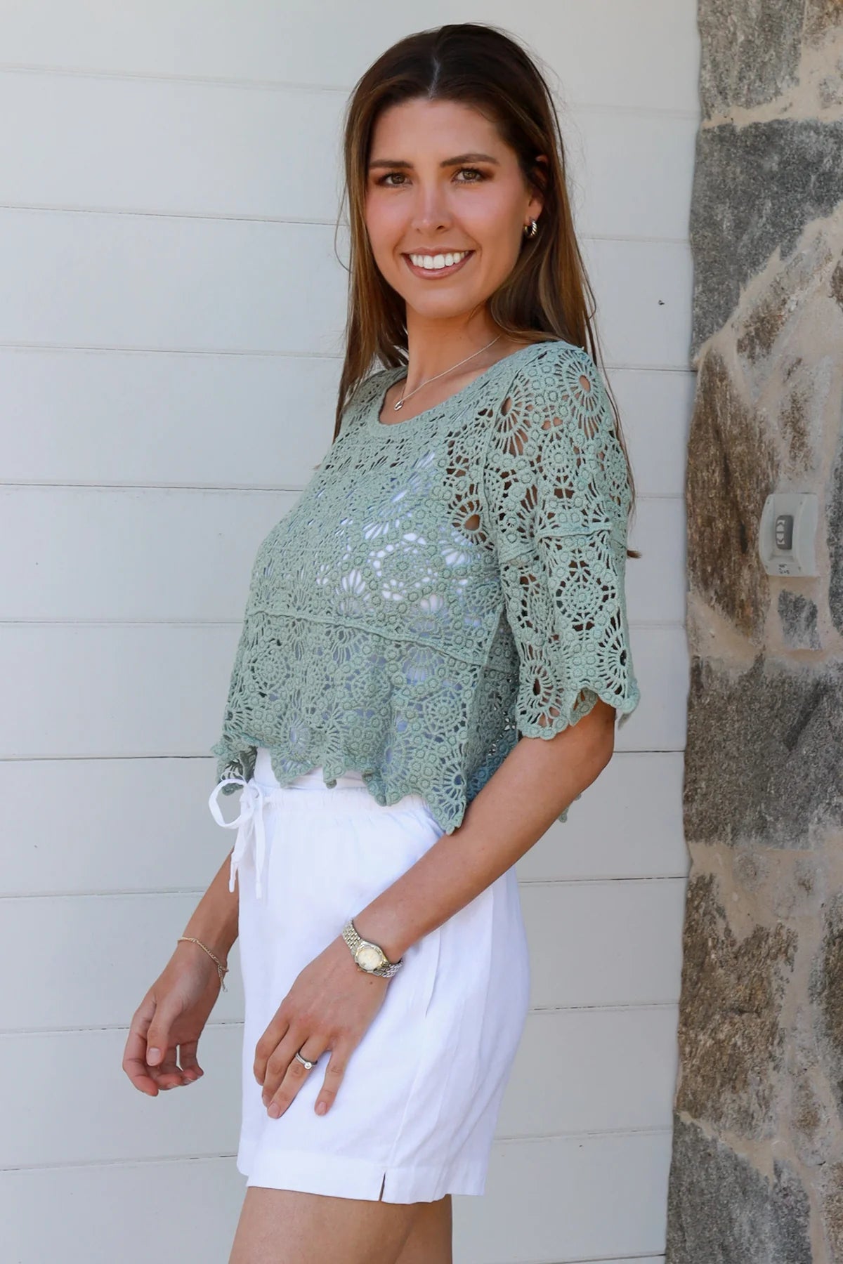 Vic Crochet Top - Khaki