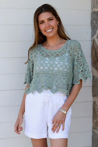 Thumbnail for Vic Crochet Top - Khaki