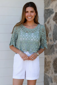 Thumbnail for Vic Crochet Top - Khaki