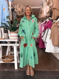 Thumbnail for Maldives Shirt Dress - Green Stripe