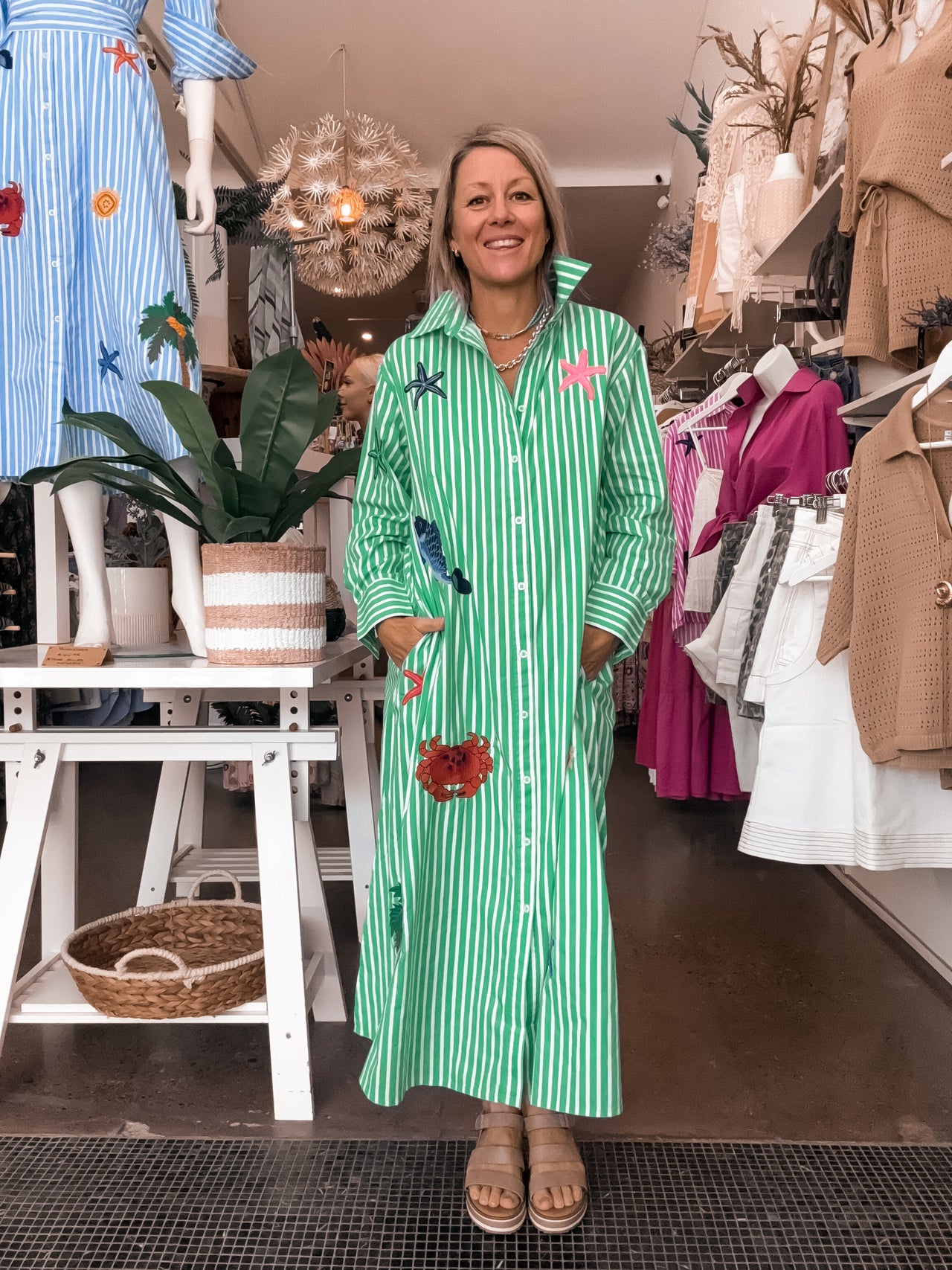 Maldives Shirt Dress - Green Stripe