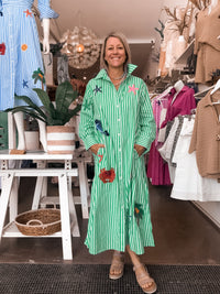 Thumbnail for Maldives Shirt Dress - Green Stripe