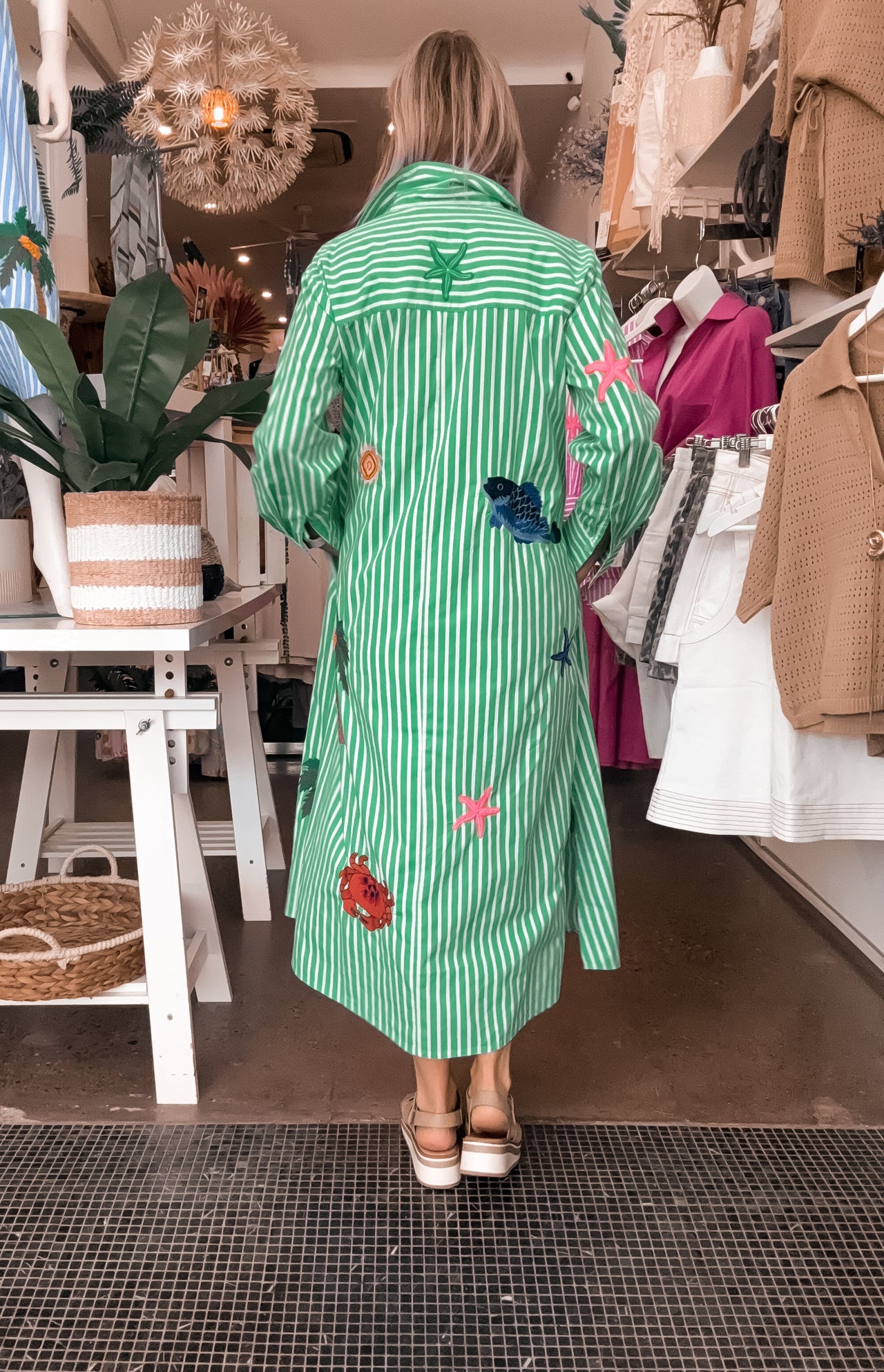 Maldives Shirt Dress - Green Stripe