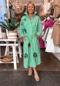 Thumbnail for Maldives Shirt Dress - Green Stripe