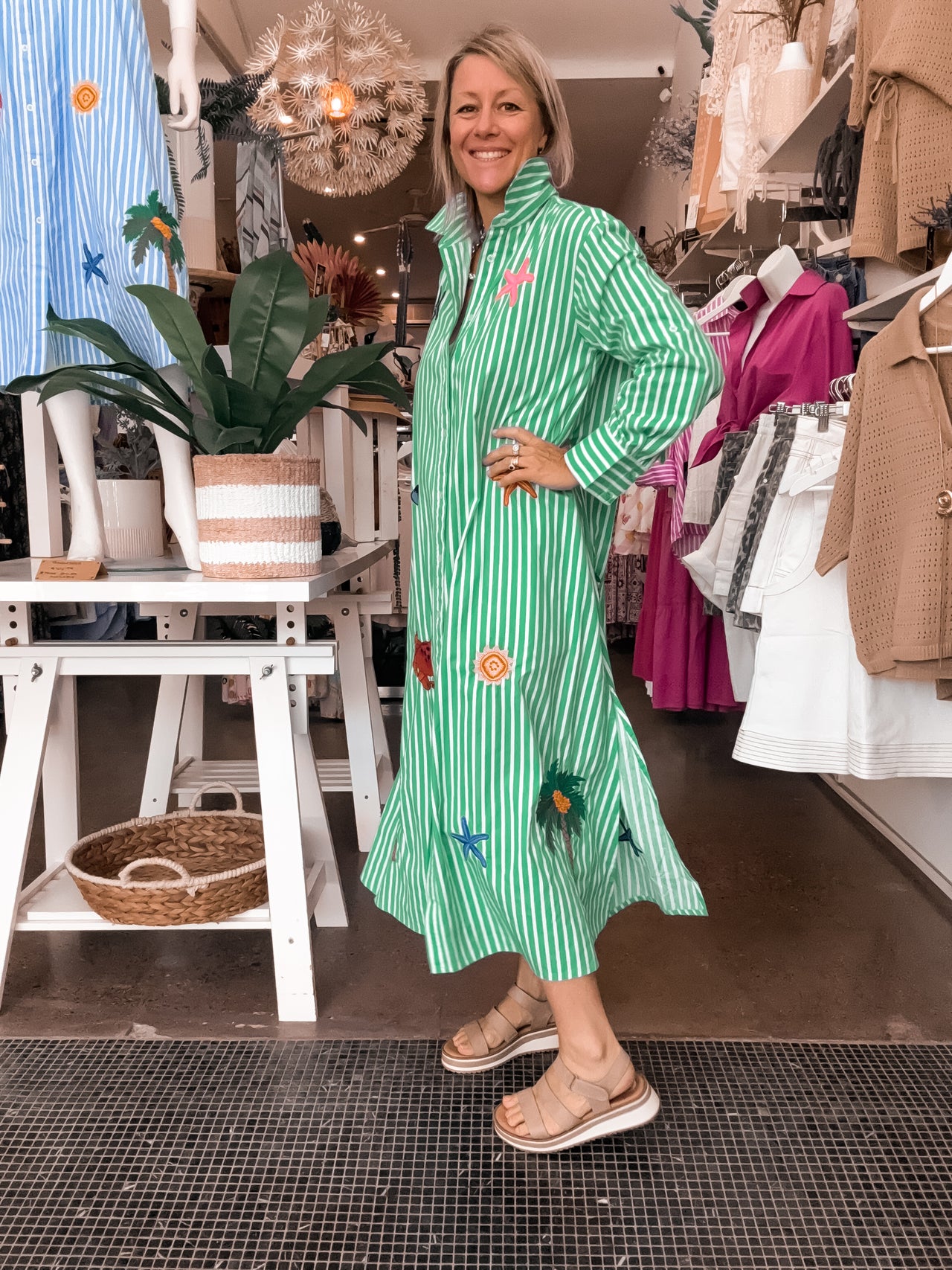 Maldives Shirt Dress - Green Stripe