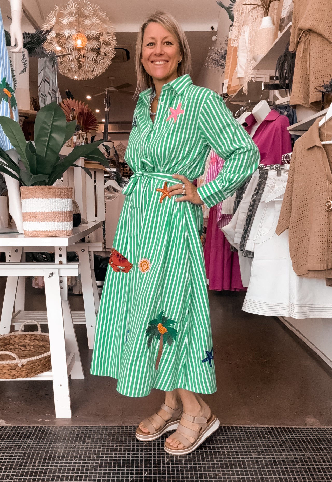 Maldives Shirt Dress - Green Stripe