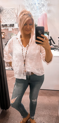 Thumbnail for Lara Button Up Shirt - Cream Embroidery