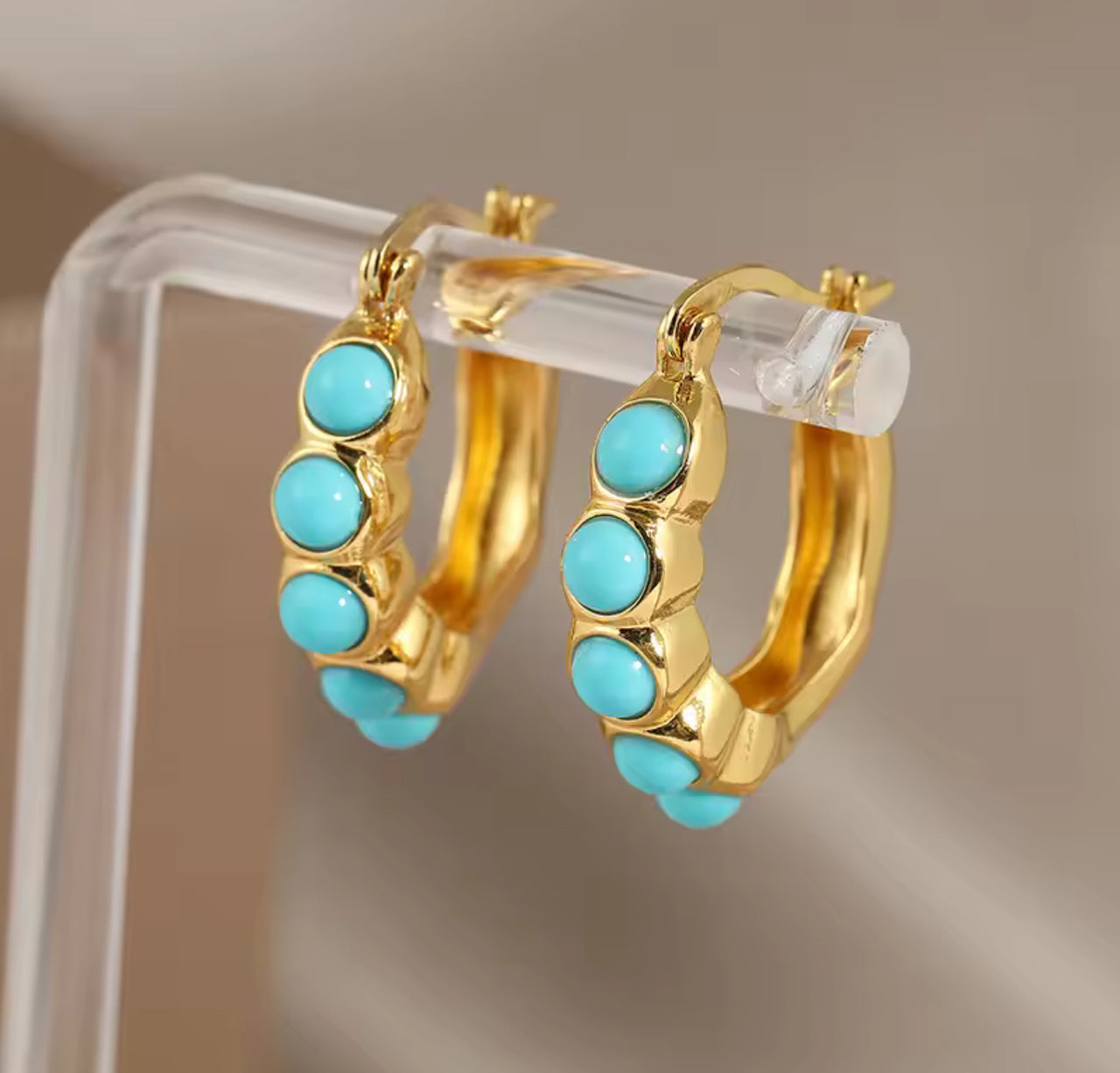 Hammered Gold Turquoise Stone Earrings