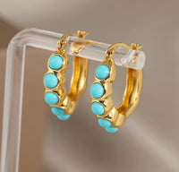 Thumbnail for Hammered Gold Turquoise Stone Earrings