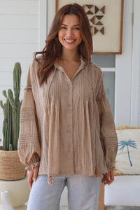 Thumbnail for Alli Bohemian Blouse - Taupe