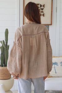 Thumbnail for Alli Bohemian Blouse - Taupe