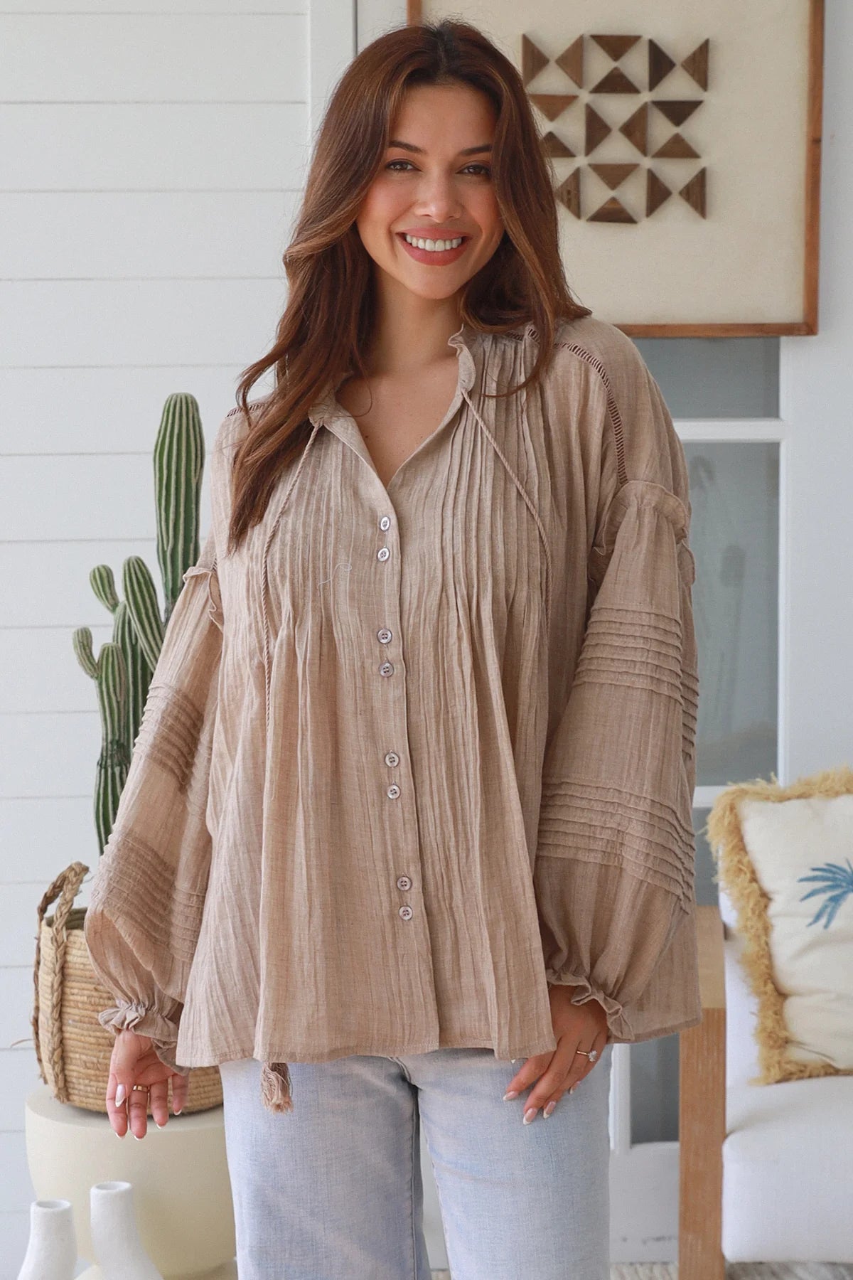 Alli Bohemian Blouse - Taupe