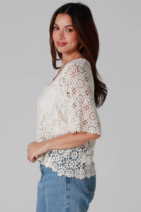 Thumbnail for Henley Crochet Cardi - Natural