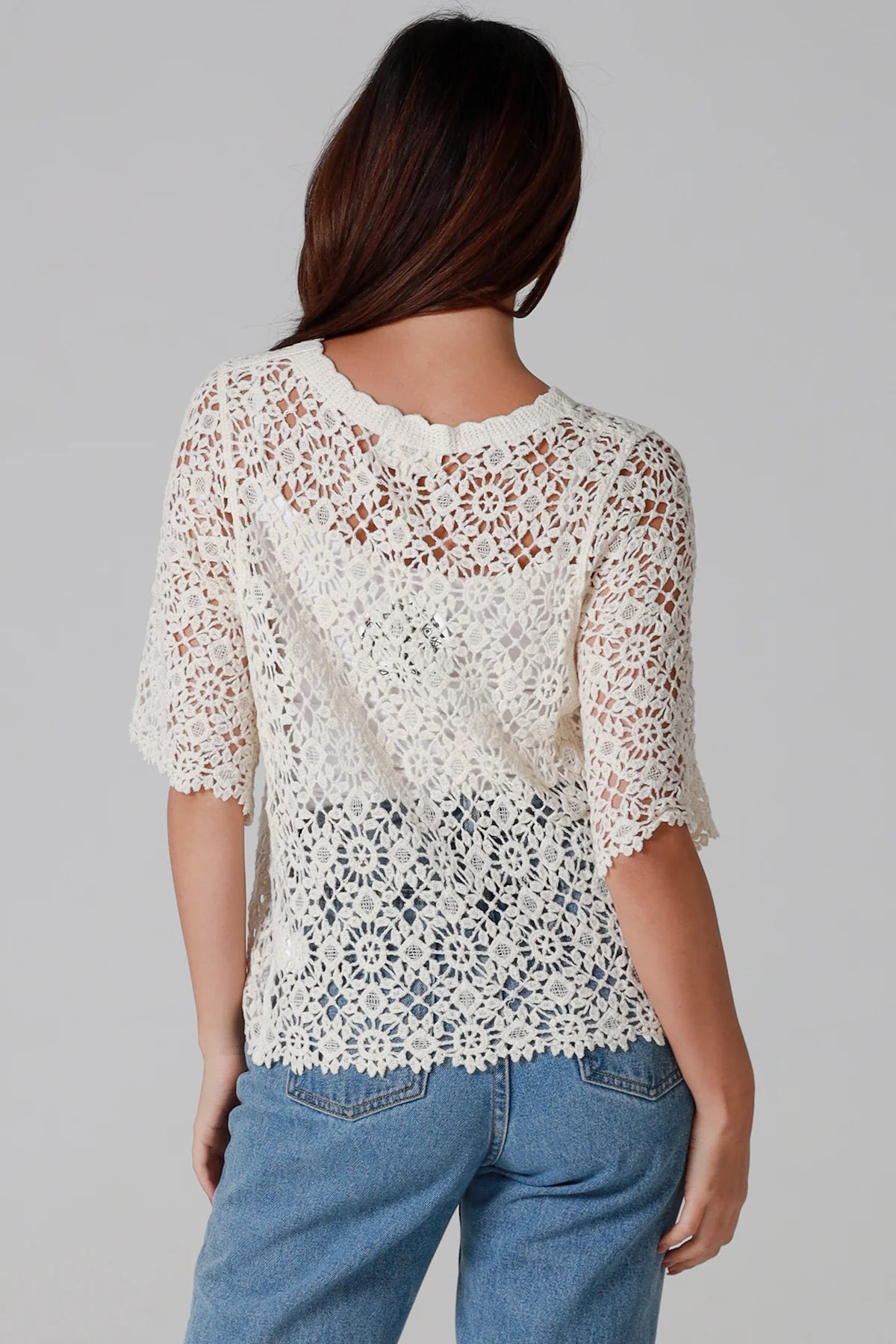 Henley Crochet Cardi - Natural