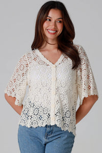 Thumbnail for Henley Crochet Cardi - Natural