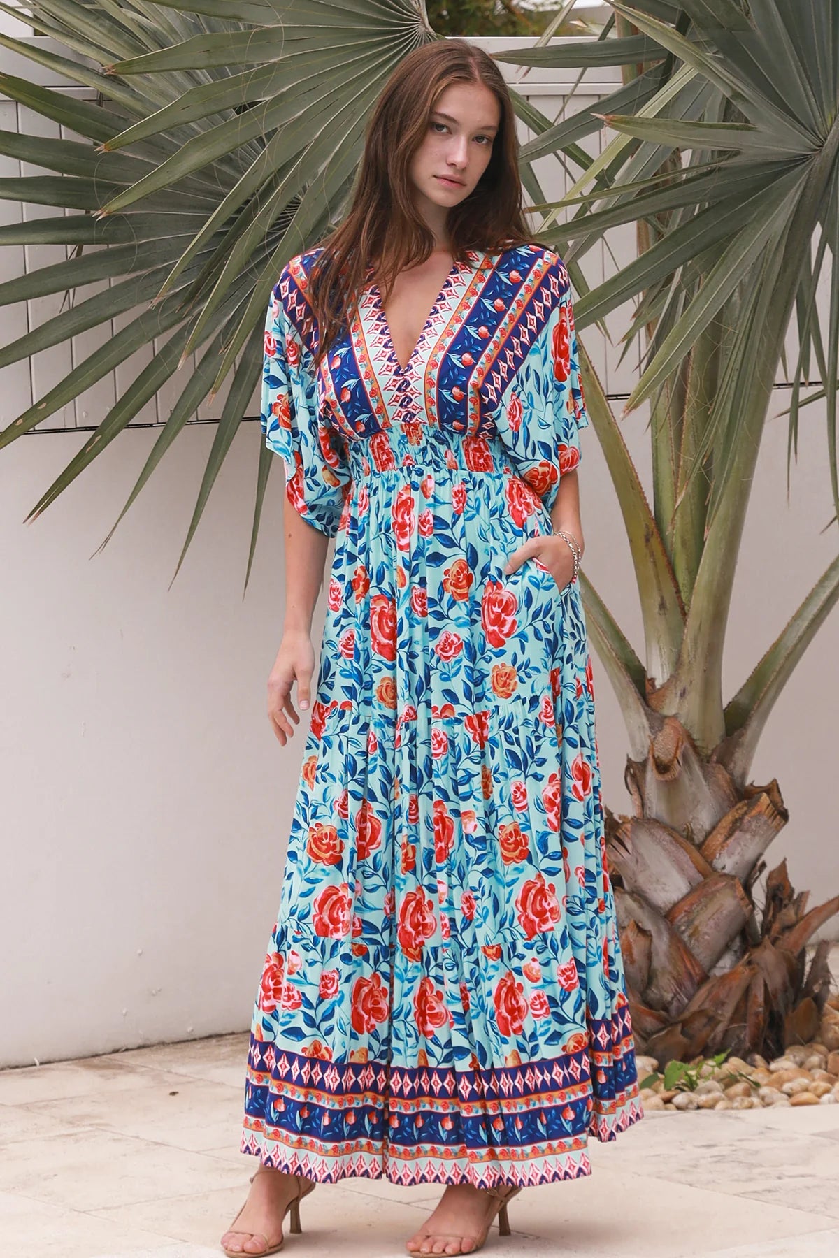 Lottie  Dress - Blue Aztec Floral