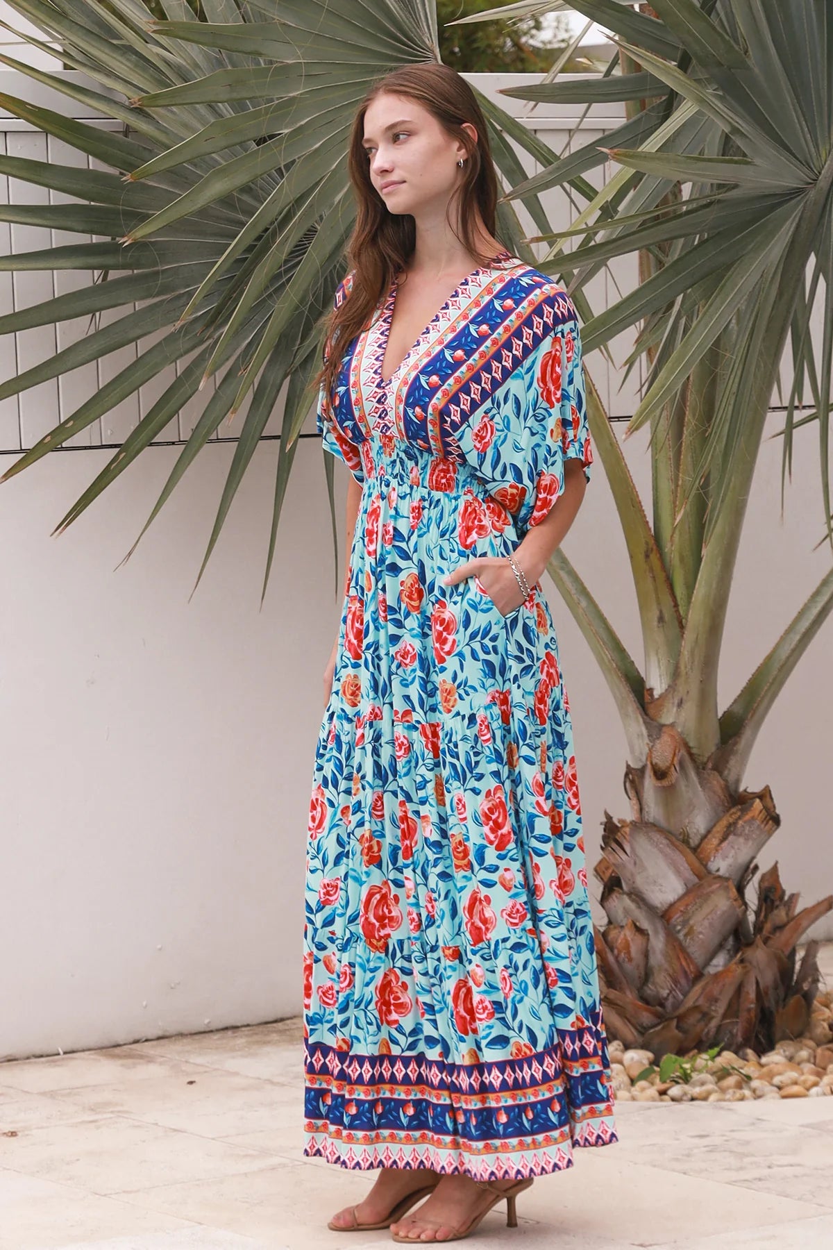 Lottie  Dress - Blue Aztec Floral
