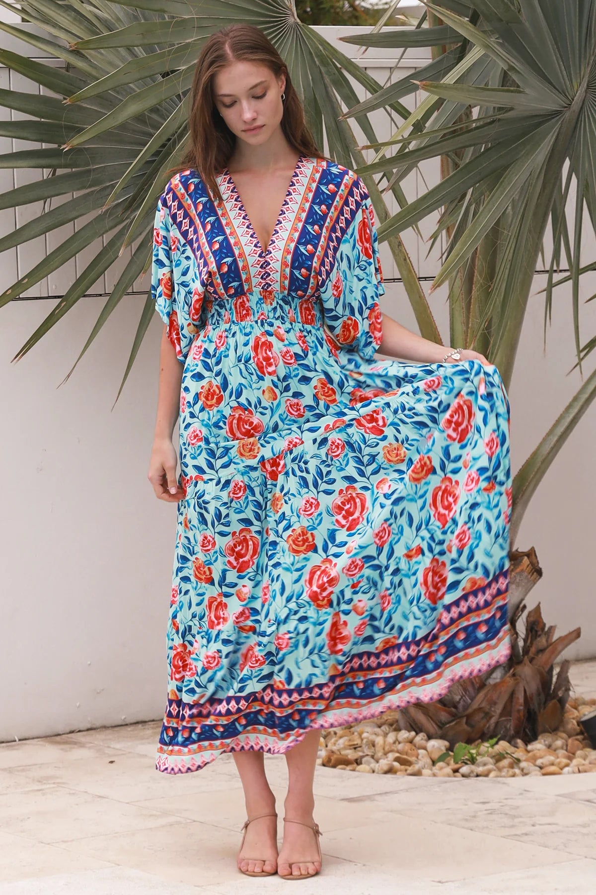 Lottie  Dress - Blue Aztec Floral