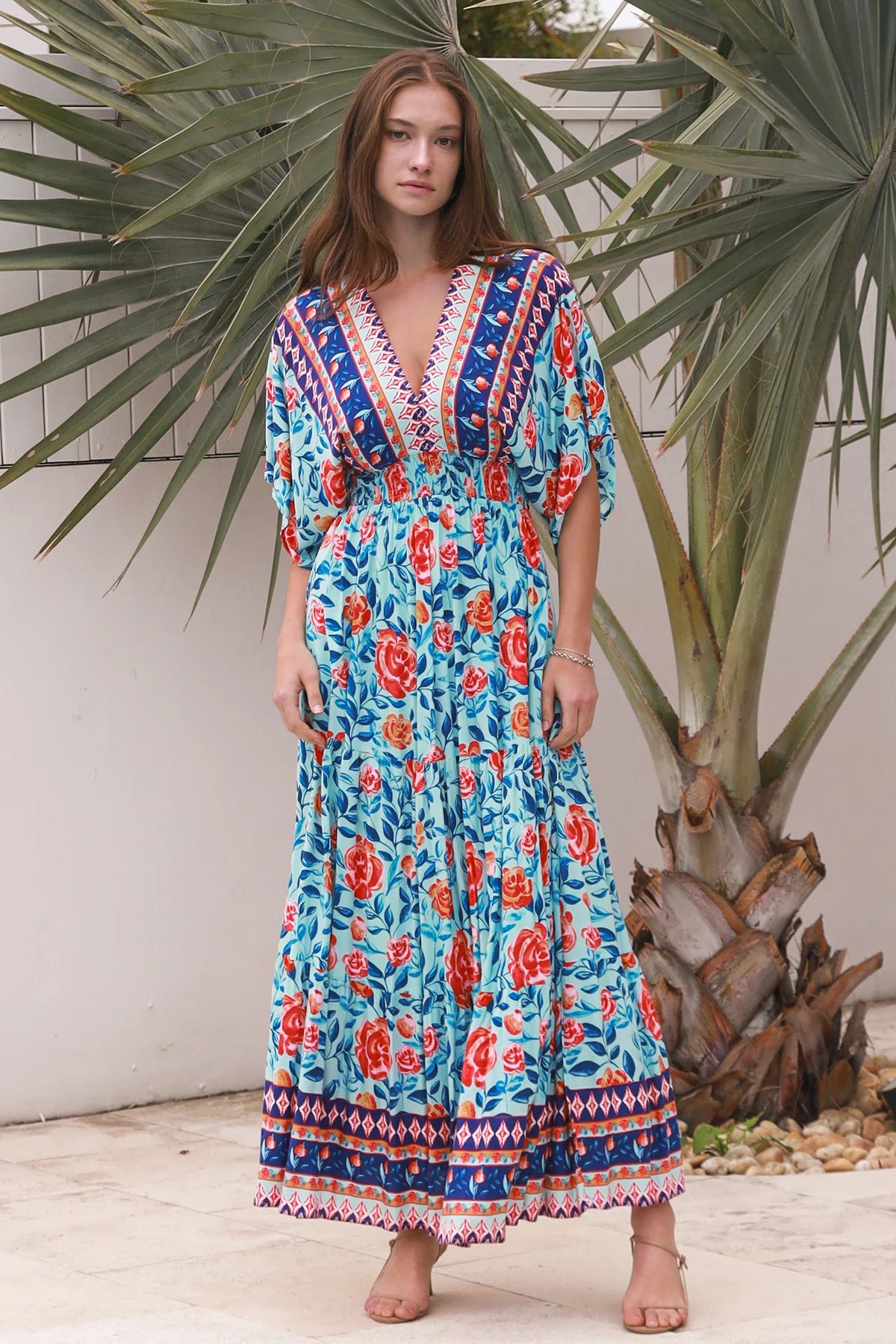 Lottie  Dress - Blue Aztec Floral