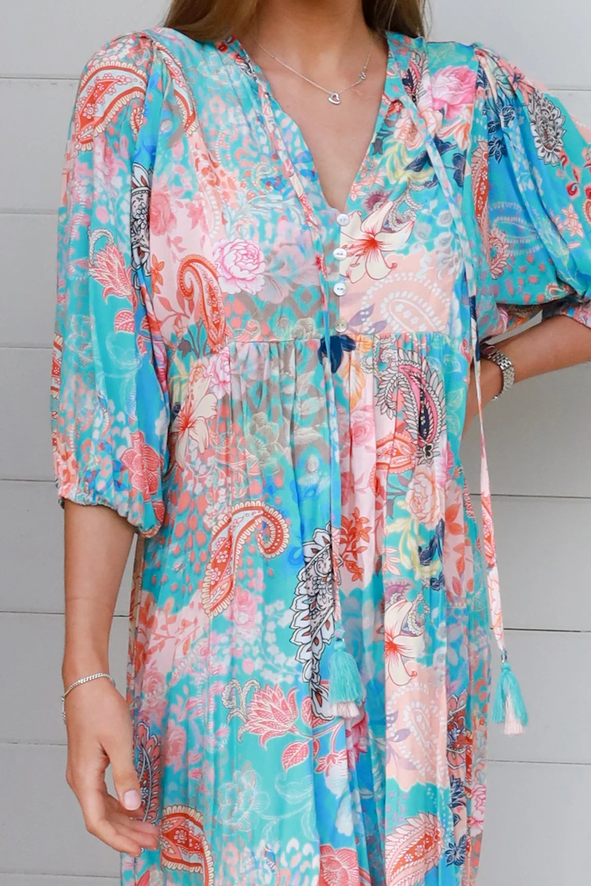 Andrea Midi Dress - Blue Peach Paisley