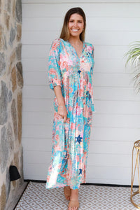 Thumbnail for Andrea Midi Dress - Blue Peach Paisley