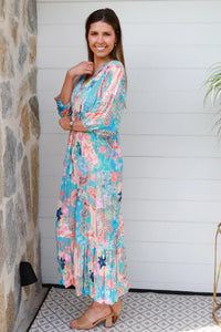 Thumbnail for Andrea Midi Dress - Blue Peach Paisley