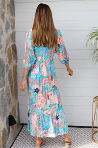 Thumbnail for Andrea Midi Dress - Blue Peach Paisley