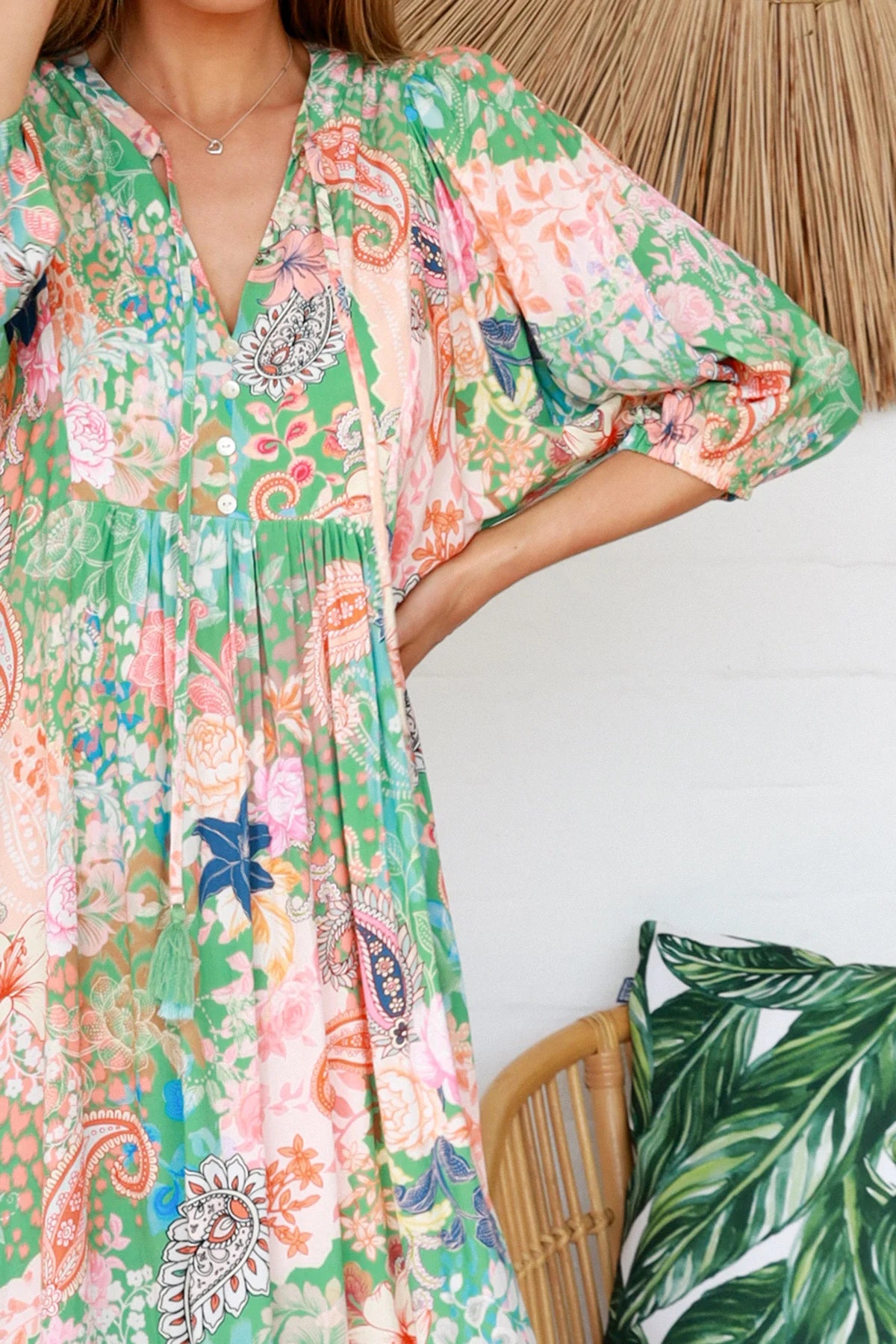 Andrea Midi Dress - Green Peach Paisley